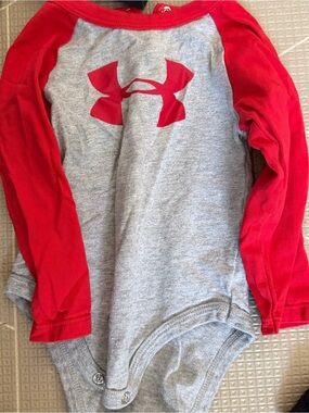 Under Armour Gray Bodysuit with Red Raglan Sleeves